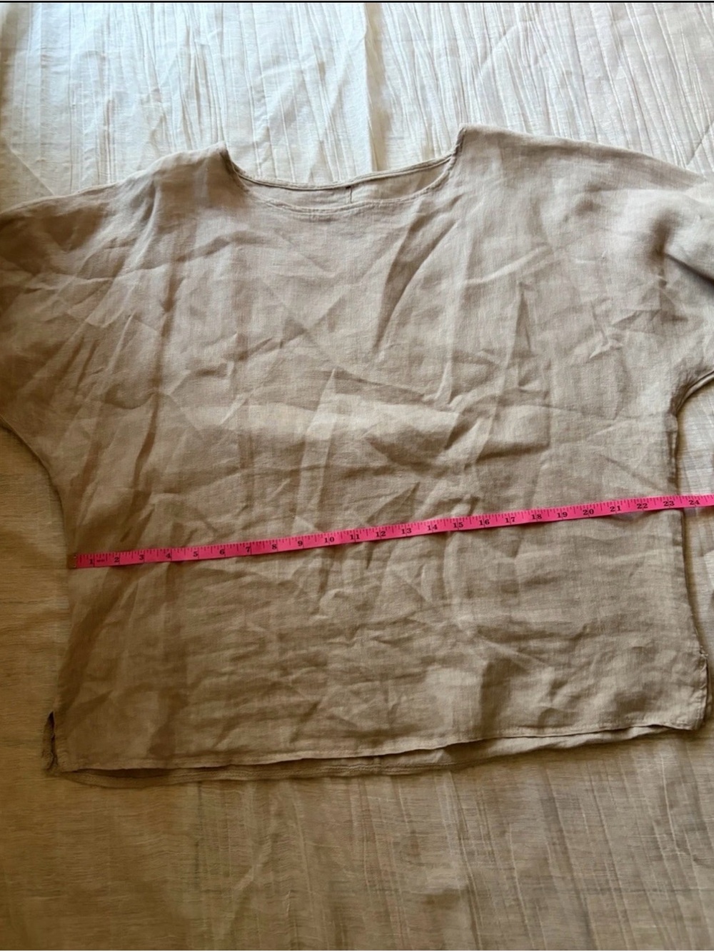Beige Italian 100% Linen Blouse Long Sleeve Women OneSize (US 6-14) Lagenlook - Picture 9 of 10